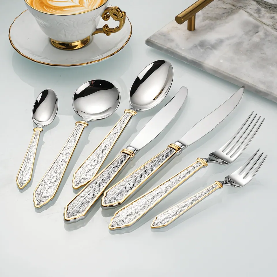 Stone-texture flatware, supplier catalog photograph