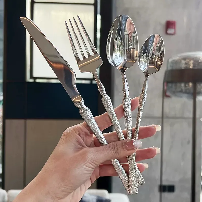 Bark-texture flatware, supplier catalog photograph