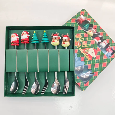Silver machine polished -Cfigurine spoons and forks 6pcsgreen Christmas box