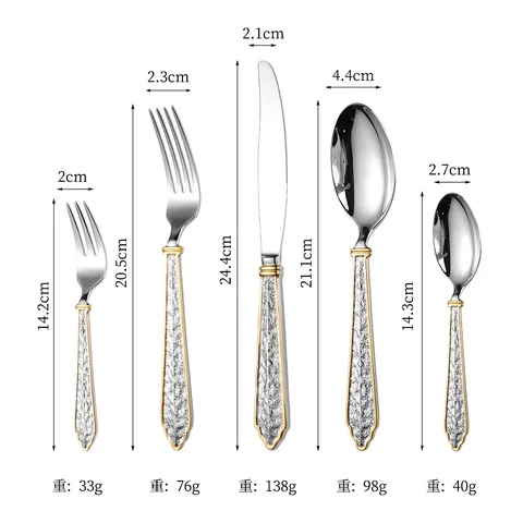 Partly gold-plated dinner knife +dinner fork +dinner spoon +tea spoon +tea fork